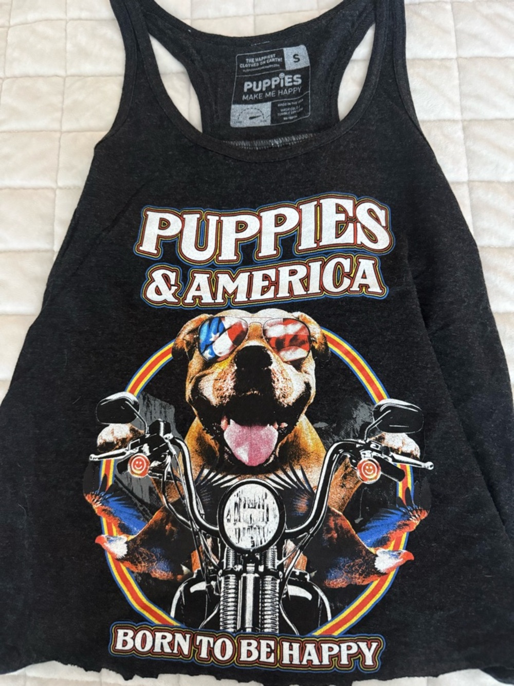 Puppies & America Black Graphic Tank Top by Puppies Make Me Happy